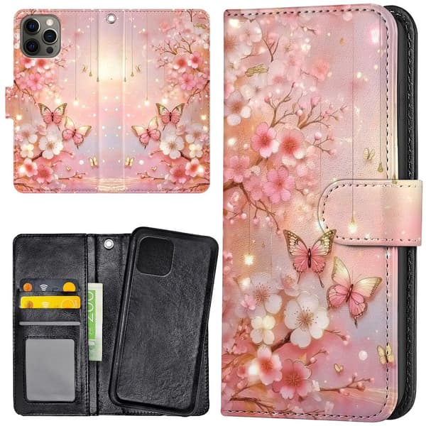 iPhone 12 Pro Max - Plånboksfodral/Skal Flowers & Butterflies