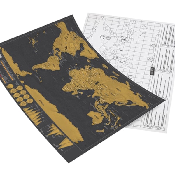 Kart med Skrape / Scratch Map / Verdenskart - 82 x 59 cm Gold