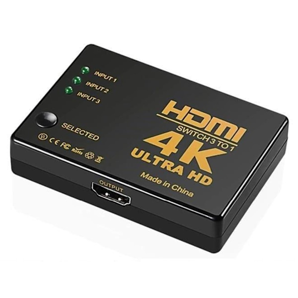 4K HDMI-switch 3x1 med Fjärrkontroll - 3-vägs Svart