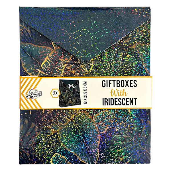 Färgglad iriserande grön presentask-set med bladmönster, 2-pack