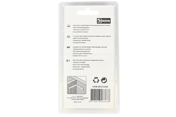 Vinkelbeslag 12-pack 40×40×15 mm
