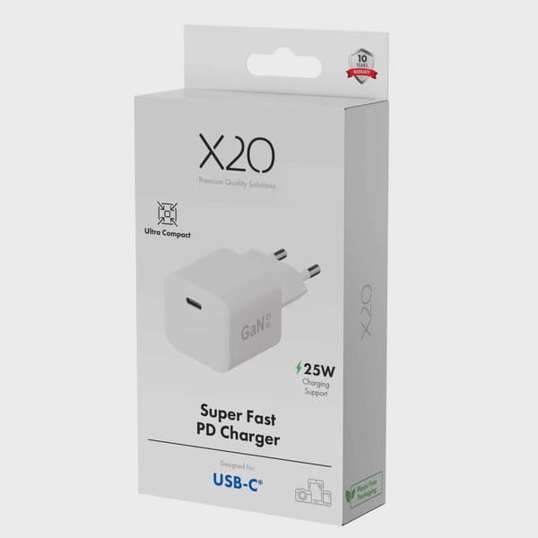 X2O 25W hemmaladdare USB-C GaN vit