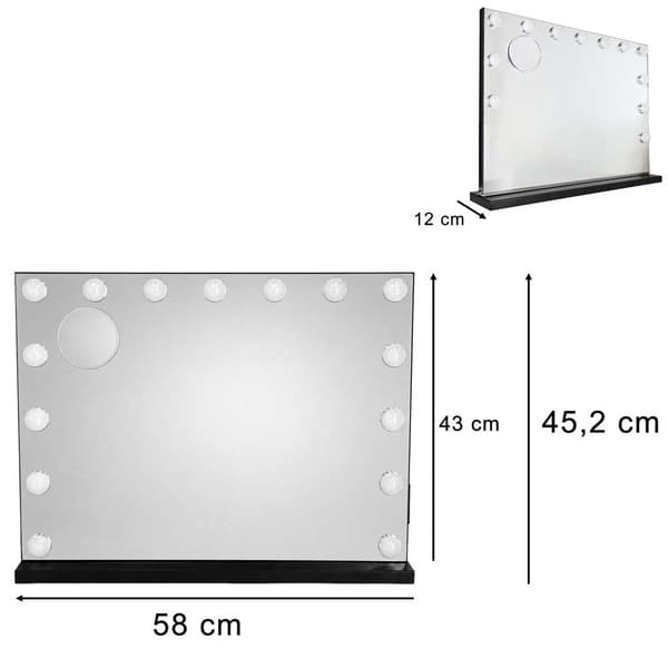 Makeup spejl LED / Hollywood spejl - 58x46cm Black