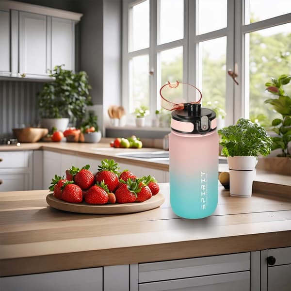 600ml Vattenflaska med Sugrör & Tidsmarkör Pink