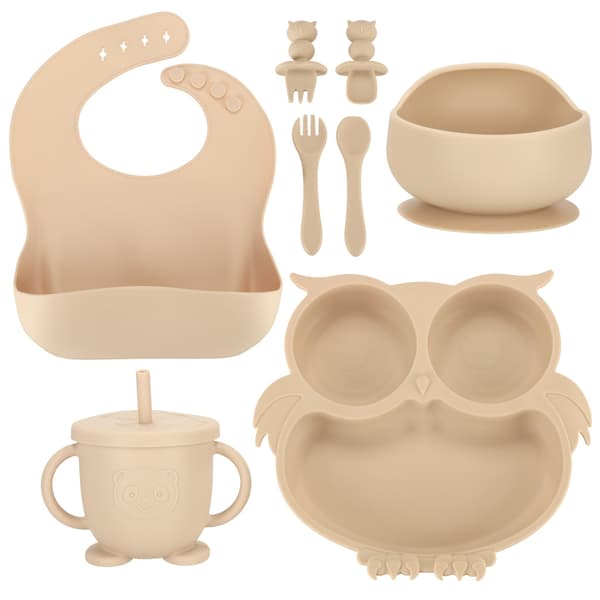 Barnservis / Barnbestick i Silikon - 8-delar Beige