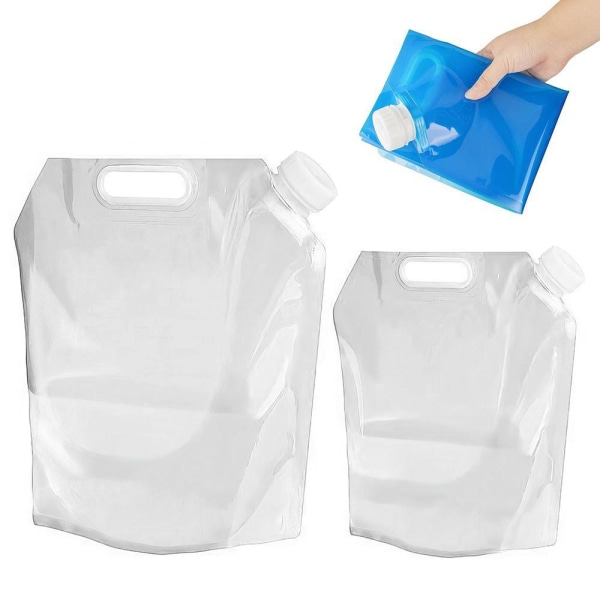 2-pakkaus - 5 litran vesipussi hanalla / vesikannu - vesisäiliö Transparent 2-Pack