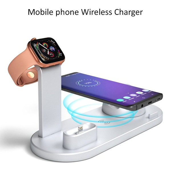 Ladestation til Mobil, Apple Watch & AirPods – Induktion Silver