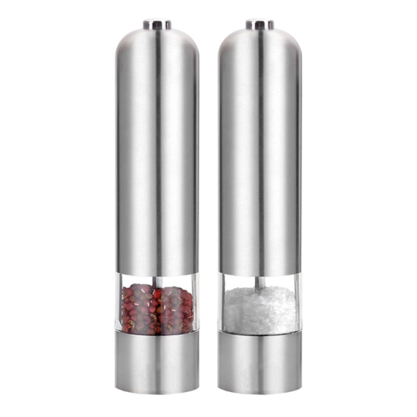 2-Pack - Elektriska Salt & Pepparkvarn i Rostfritt Silver