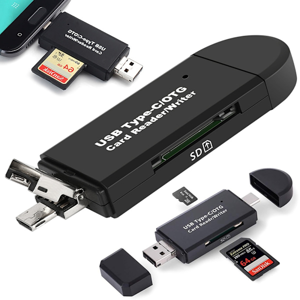 3-i-1 SD-kortläsare USB, USB-C & Micro USB