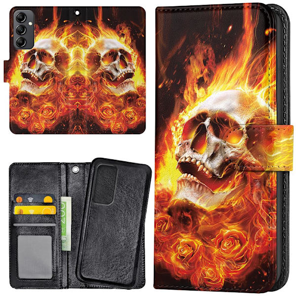 Samsung Galaxy A14 - Lompakkokotelo/Kuoret Burning Skull