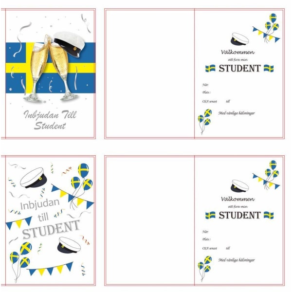 4-Pak - Studentindbydelseskort - Student Multicolor