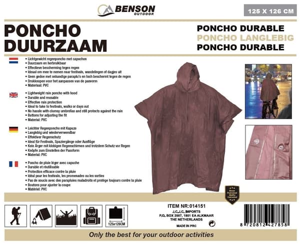 Regnponcho slitstark brun