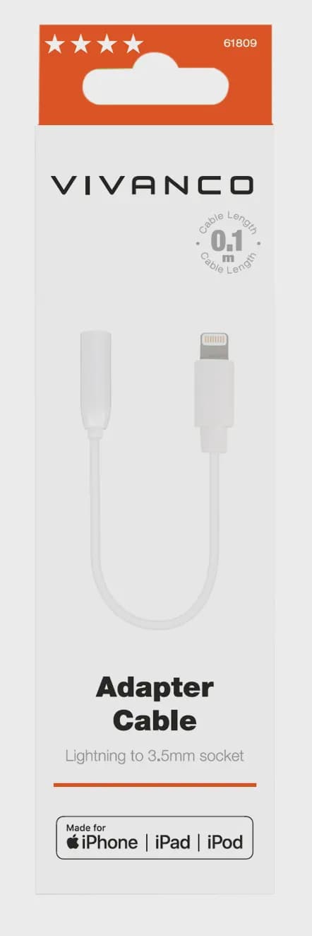 Vivanco Ljudadapter Lightning MFI till 3.5mm hona 10cm Vit