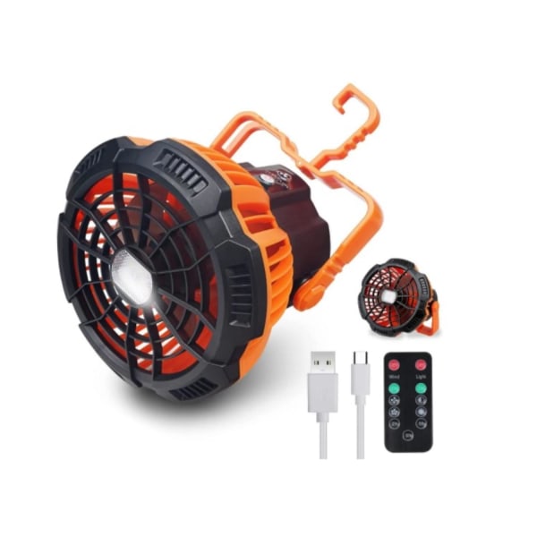 Langaton tuuletin - retkeilytuuletin LED-lampulla ja koukulla Orange