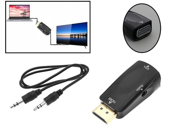 HDMI til VGA Adapter med 3.5mm AUX