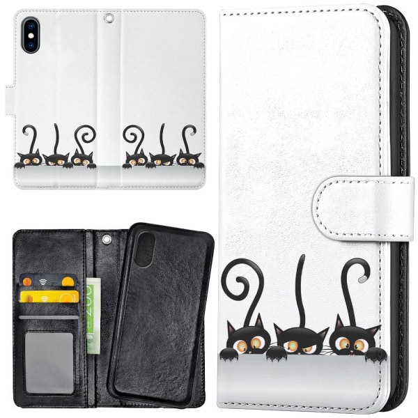 iPhone XS Max - Plånboksfodral/Skal Svarta Katter