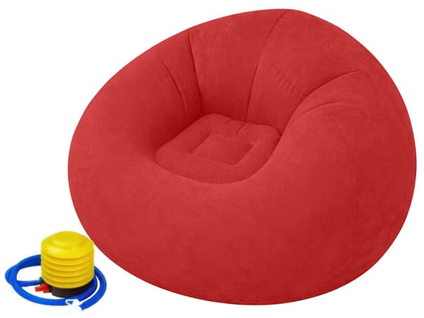 Uppblåsbar sittpuff velour Röd