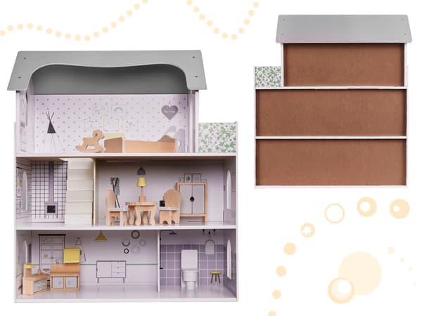 Dockhus / Leksakshus för Barn - 3 våningar med möbler