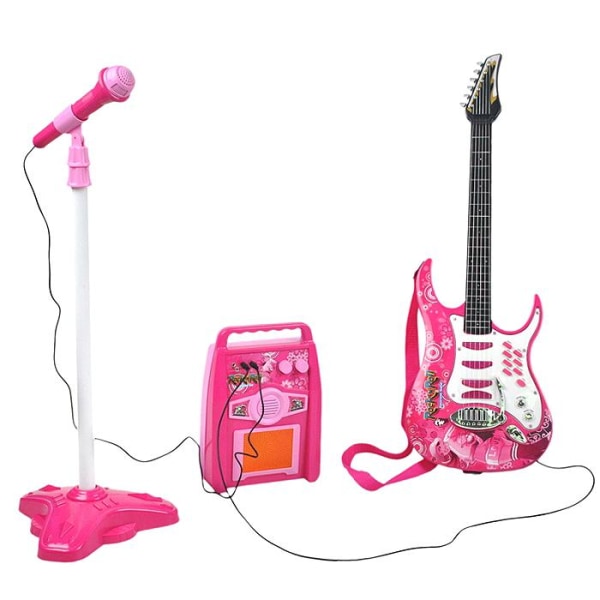 Elektrisk gitar med forsterker og mikrofon for barn Pink