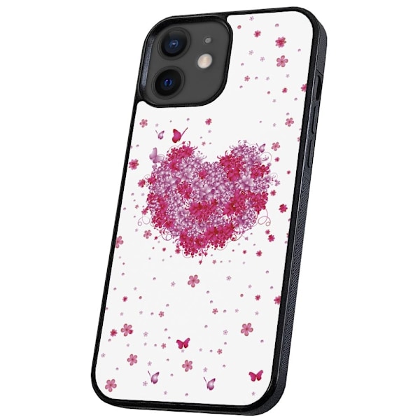 iPhone 12 Mini - Deksel/Mobildeksel Blomsterhjerte