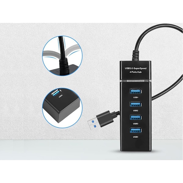 USB 3.0-Hubb - 4-Portar Svart