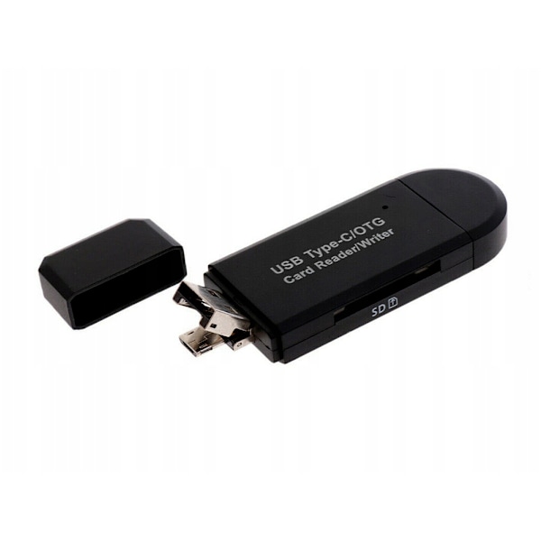 SD/MicroSD-Kortinlukija - USB 2.0, USB-C, Micro-USB Black