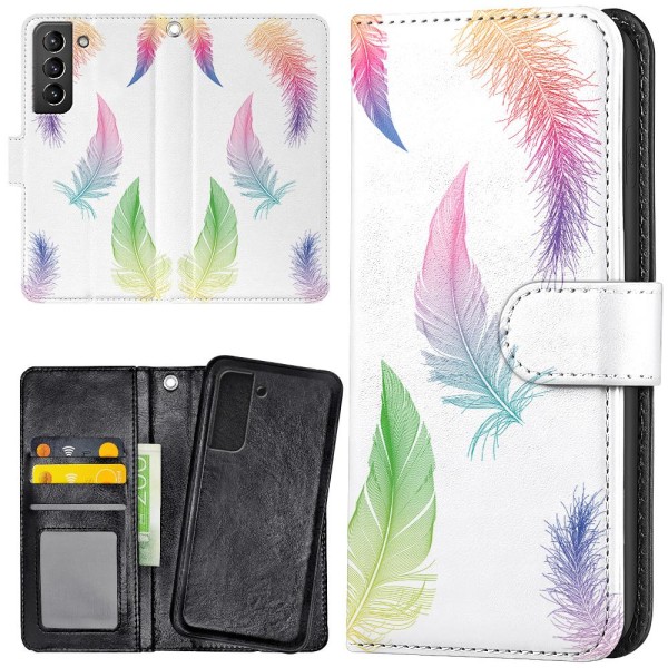 Samsung Galaxy S21 FE 5G - Plånboksfodral/Skal Fjädrar multifärg
