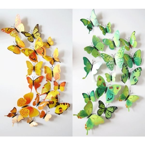 12 pakkauksen perhosia 3D-efektillä - magneetti ja kaksoisliima