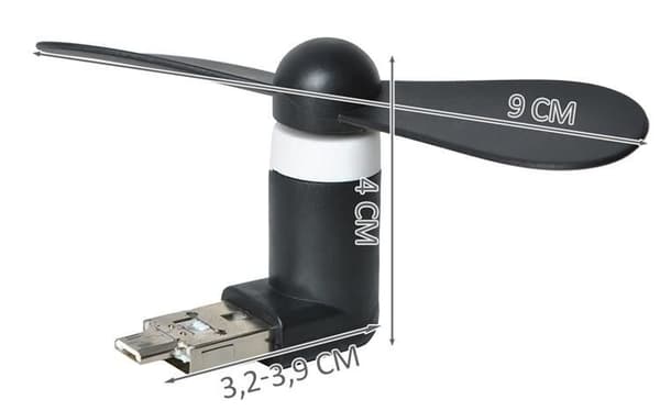 Tuuletin Micro-USB - Liitä puhelimeen Black