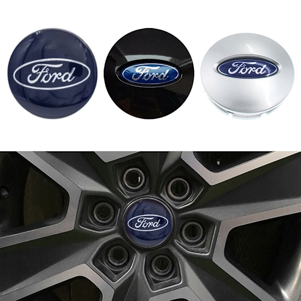 4-Pack - Ford Centrumkåpor / Hjulnav Emblem - Bil 54mm - Blå