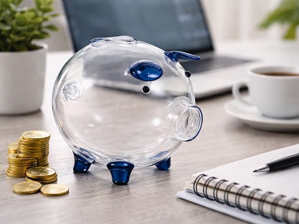 Spargris glas liten Blå