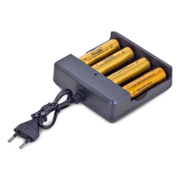 4x Batteriladdare - 14500, 16340, 18650, 26650, 32650 Batterier Svart