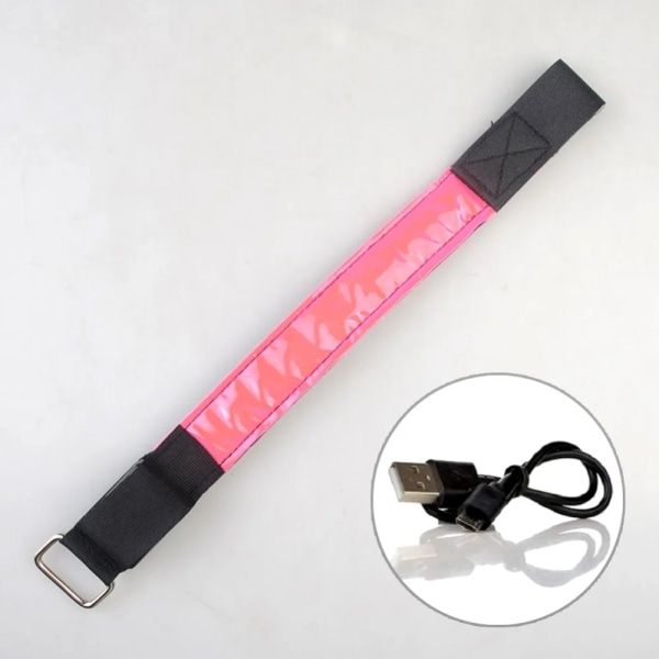 Oppladbar Refleks - LED Armbånd / Refleksbånd som Lyser Pink Rosa