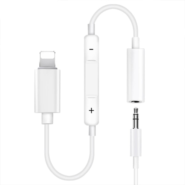 Hörlursuttag & Adapter med Volymknapp & AUX till iPhone & iPad White