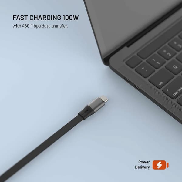 FIXED Utdragbar USB-C/C 100W Kabel 1m svart
