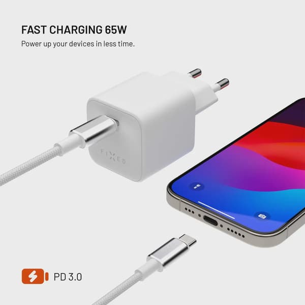 FIXED Mini GaN Väggladdarset 65W 2m Vit
