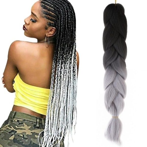 Jumbo Braid / Löshår Hårfläta - 60 cm MultiColor Svart/Grå