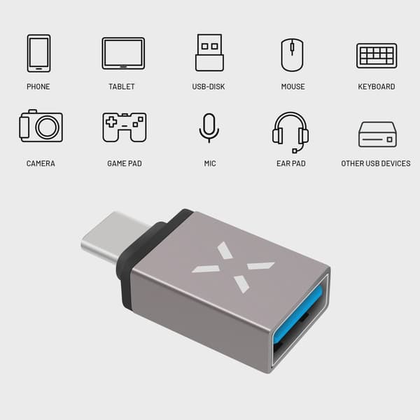 FIXED LINK USB-C Hane till USB-A Hona adapter Grå