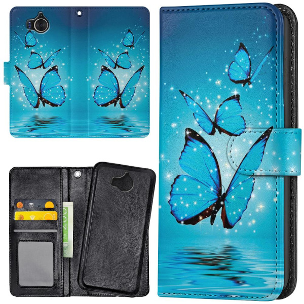 Huawei Y6 (2017) - Mobilcover/Etui Cover Glitrende Sommerfugle