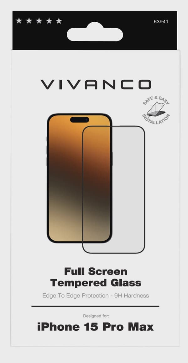 Vivanco Full Screen Skyddsglas 9H iPhone 15 Pro Max