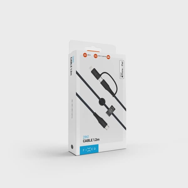 FIXED 2in1 Combo 60W USB-C/Lightning kabel 1.2m Svart