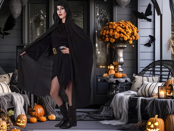 Halloweenkappa lång - Svart mantel med huva