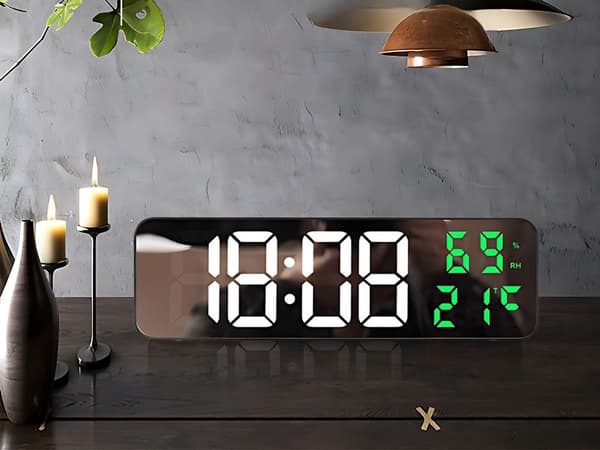 Elektronisk klocka digital LED väckarklocka termometer spegel stående usb batterier Grön