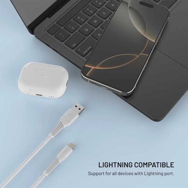 FIXED LIQUID silikonkabel USB-A/Lightning 1.2m Vit