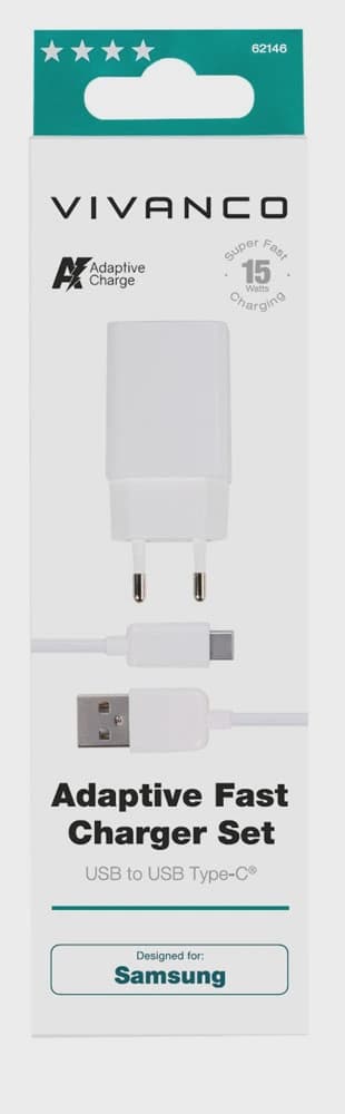 Vivanco USB Hemladdare 3A 15W + USB-C kabel Vit