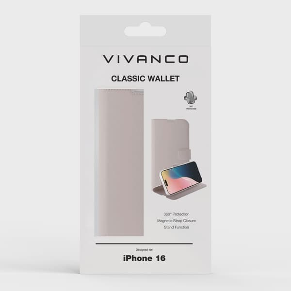 Vivanco Classic Plånboksfodral iPhone 16 Greige