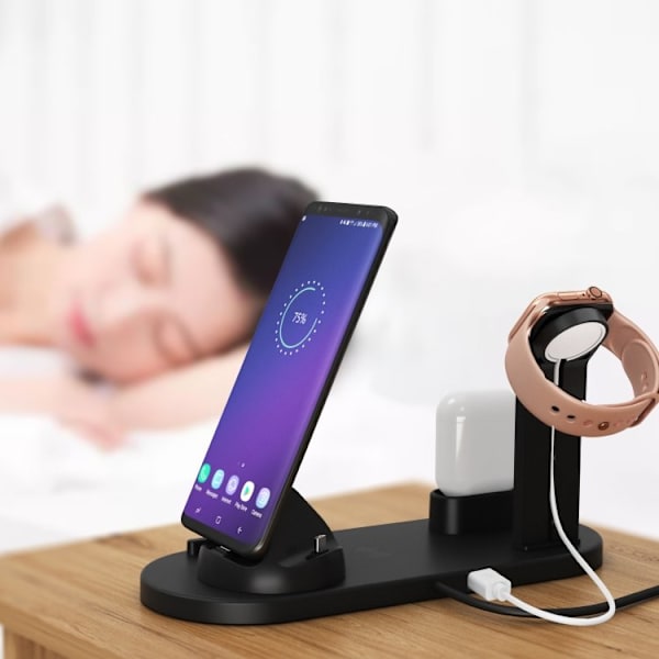 Ladestation til mobil, Apple Watch & AirPods - Induktion Black