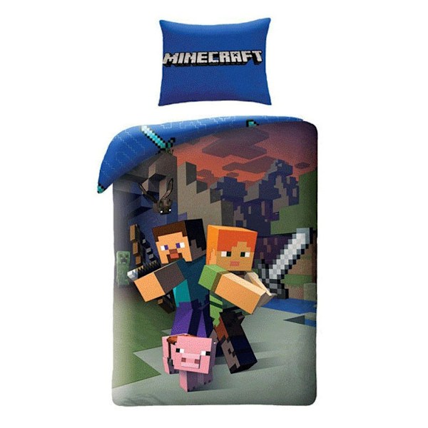 Bäddset med Minecraft Steve och Alex samt polarbäddtäcke