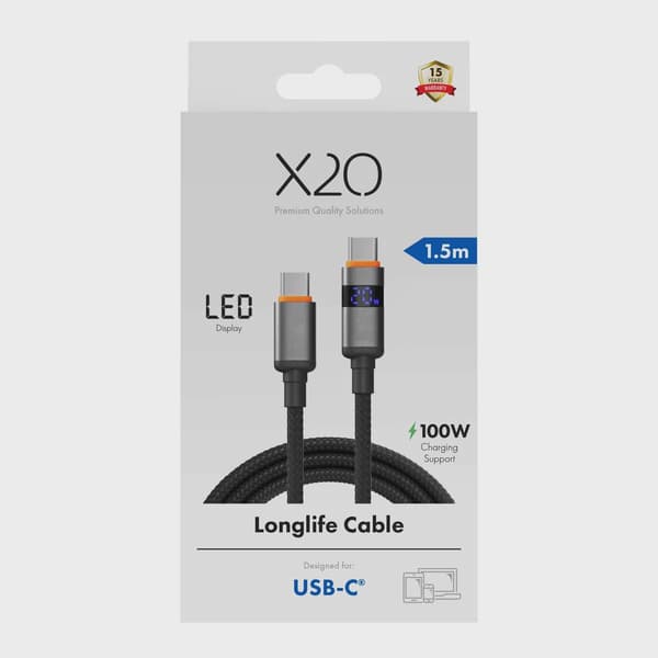 X2O Longlife LED-display 100W USB-C/C-kabel 1,5 m svart