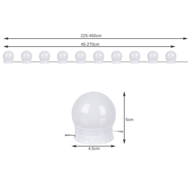 LED-lampor till Sminkspegel Sminkbord - Fäst runt spegel - Smink Vit